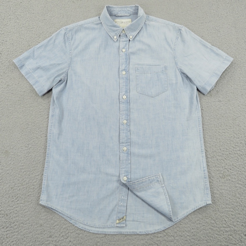 Denim & Supply Ralph Lauren Mens Small Blue Chambray Short Sleeve Button Down